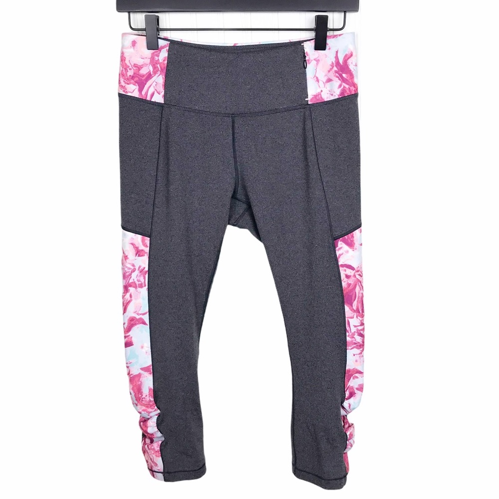 CALIA Carrie Underwood Essential Crop Leggings Grey Pink Watercolor Printed